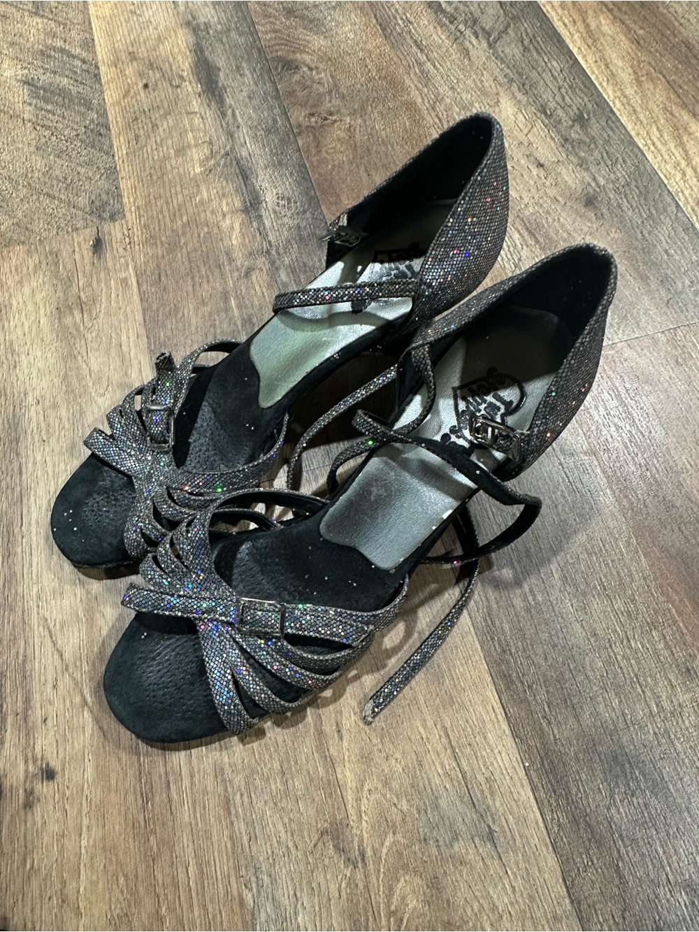 Vintage two steppers black sparkly ballroom heels